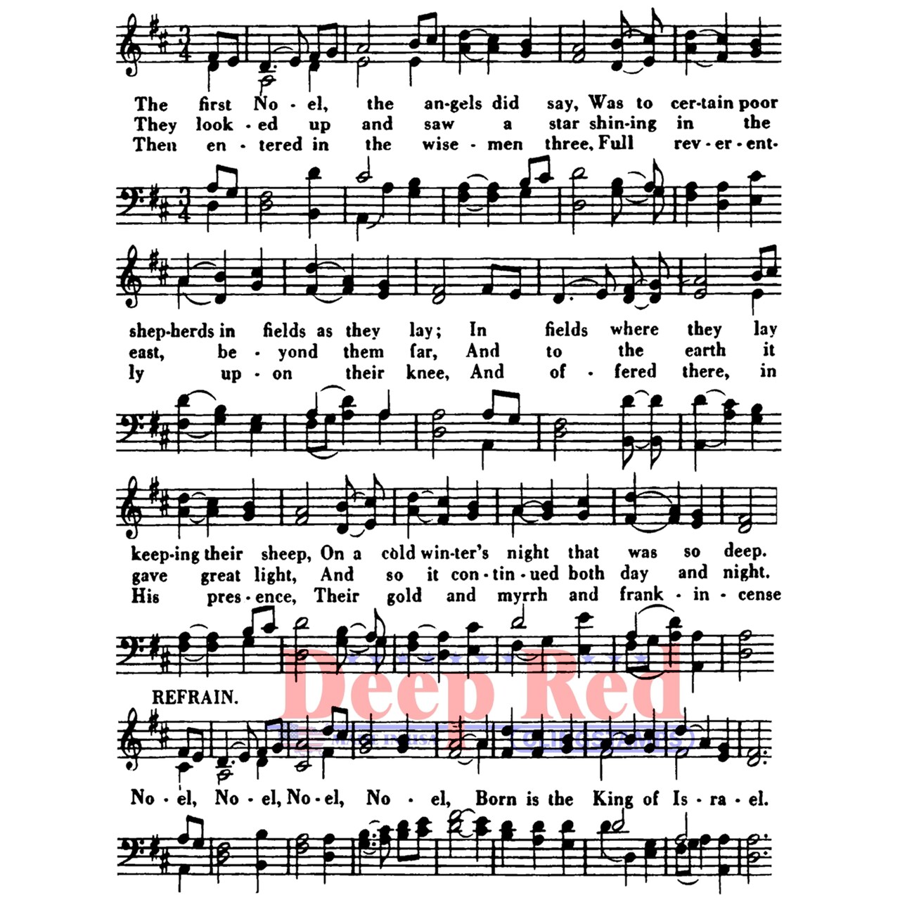 Deep Red Stamps Noel Music Background Rubber Cling Stamp 3.1 x 4.1 inches